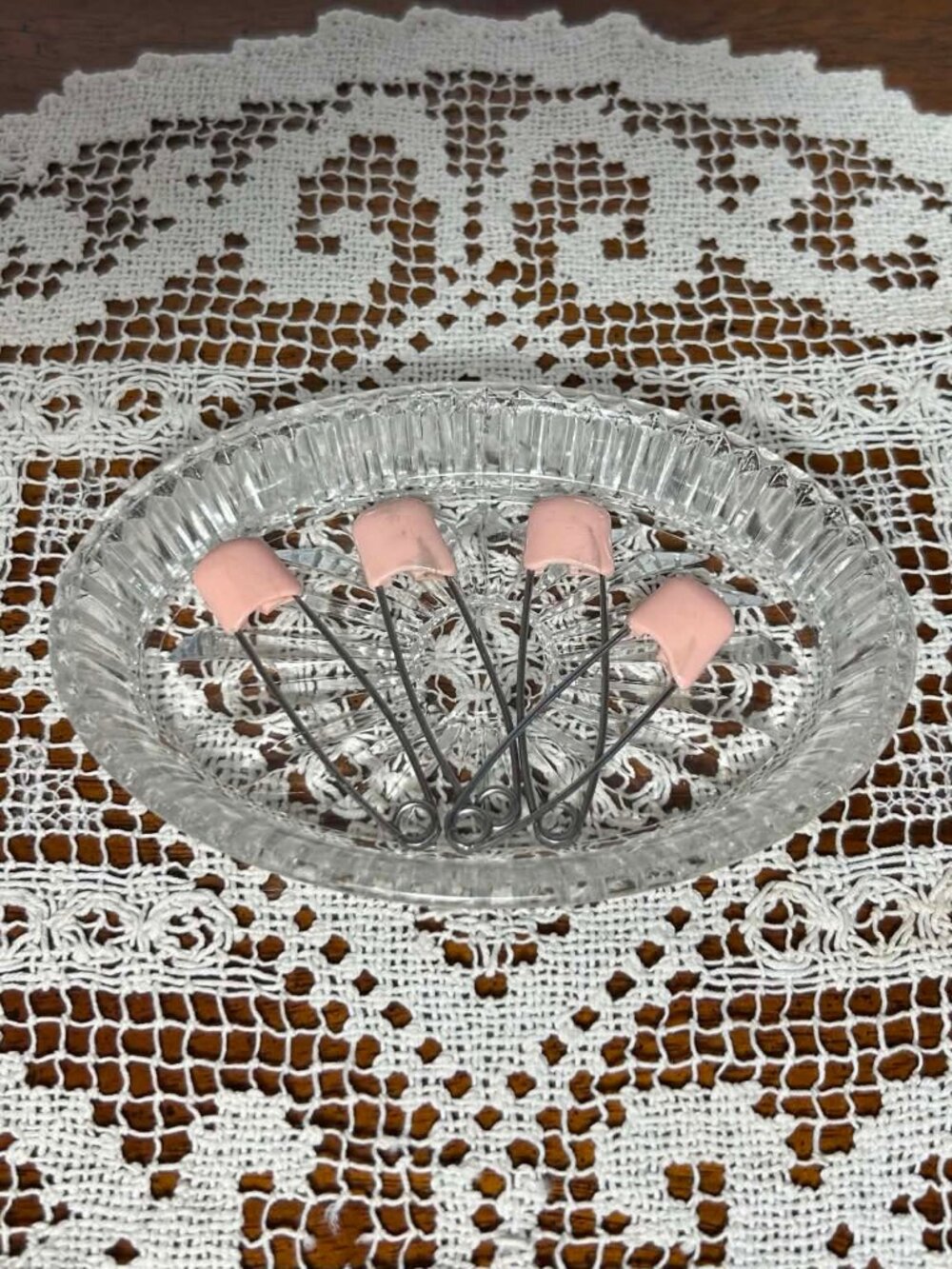 Vintage Pink Diaper Safety Pins - Set of 4